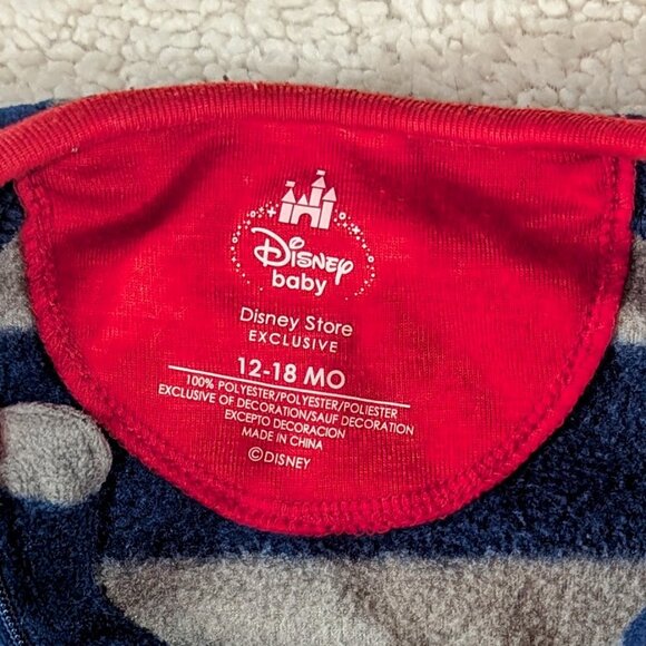 Disney Infant Mickey Mouse 12-18 Month Footed Blanket Sleeper Blue & Gray Stripe - Picture 2 of 3